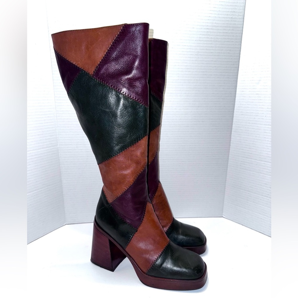 Ziti Girl Leilana Brown Patchwork Platform knee Boots 38=7.5US - Picture 2 of 7